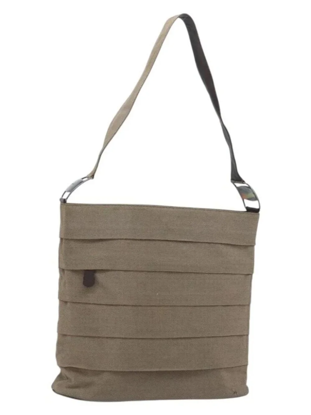 Salvatore Ferragamo Shoulder Bag Canvas Beige Silver Auth 166789